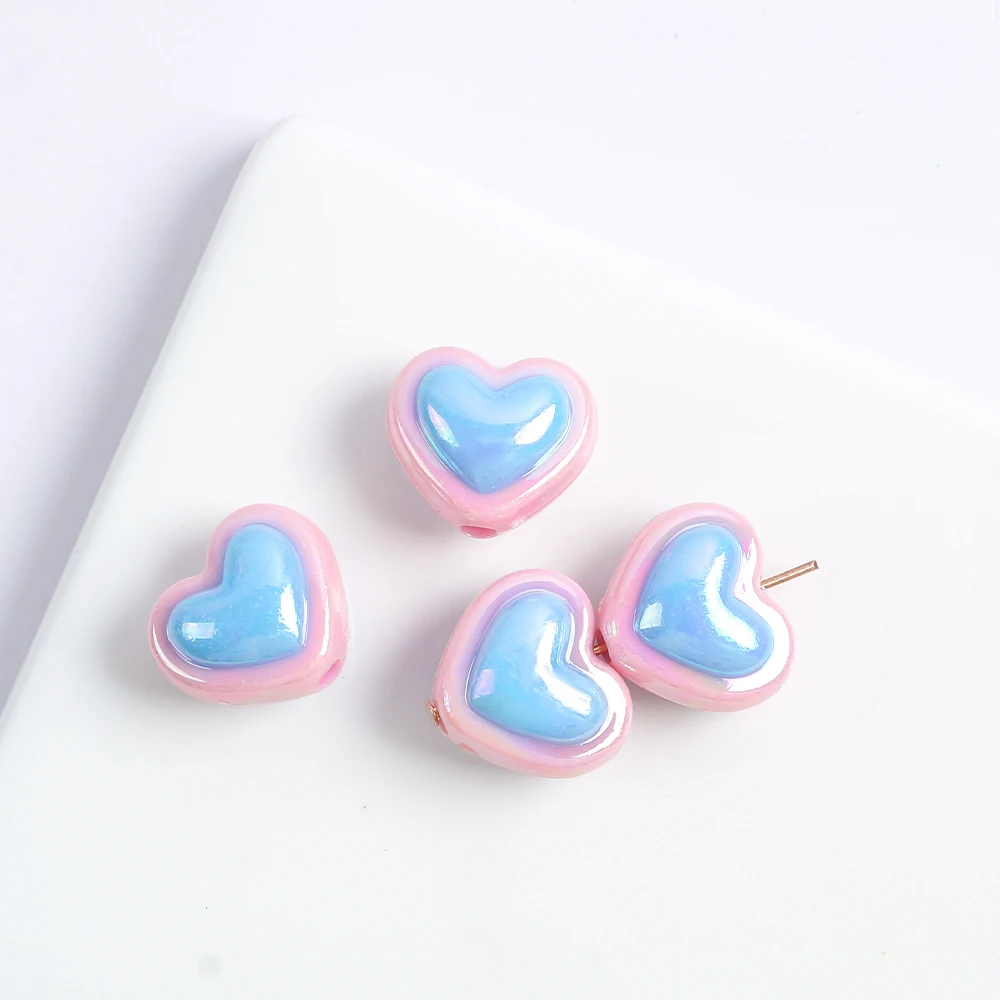 10pcs Acrylic Candy Color Heart Shaped Beads For Diy Handmade Bracelet Necklace Dress Decoration Loose Beads Jewelry Accessories