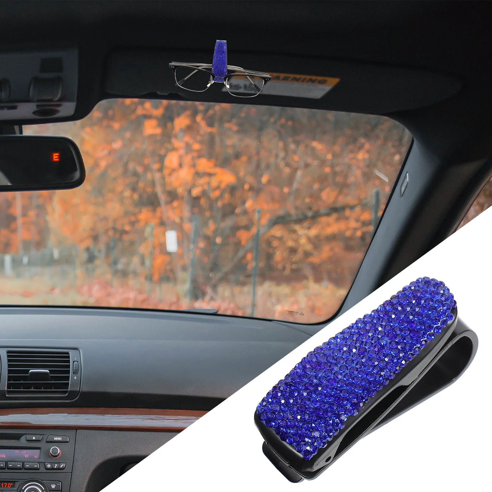 

Car Visor Glasses Holder Clip Stylish Rhinestone Finish Sunglass Mount for Easy Access and Scratch Protection Visor Organizer