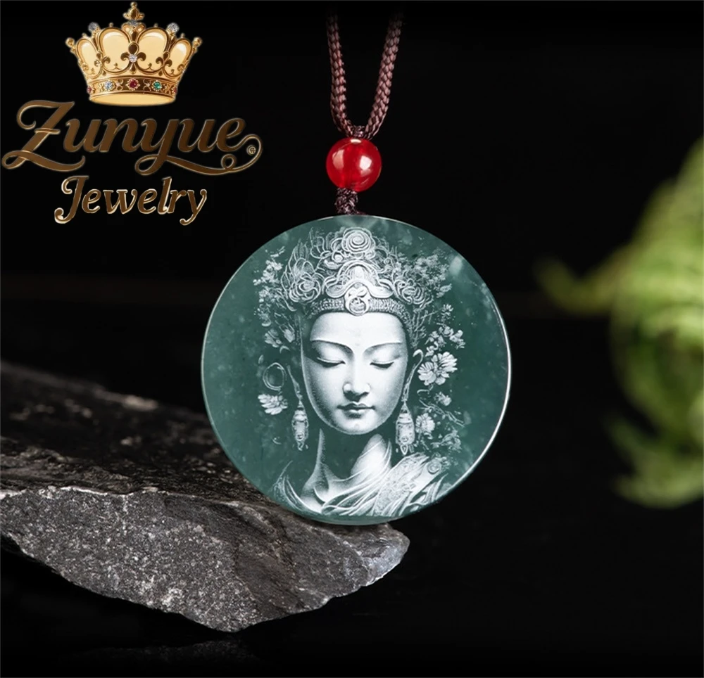 Colgante de Jadeíta Natural Grado A, Esculpido con Sombra de Agua Azul, Estatua de Buda Guanyin Dragón, Grado Hielo, Joyería de Moda, Regalo, Amuletos