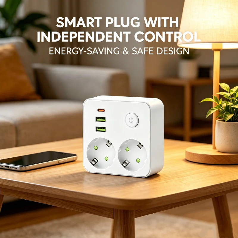 QL-86U EU Plug Outlet 2 Sockets Multitap Wall Power Strip Socket No Extension Cord with 2 USB 1 Type-C Ports 2500W MAX Power