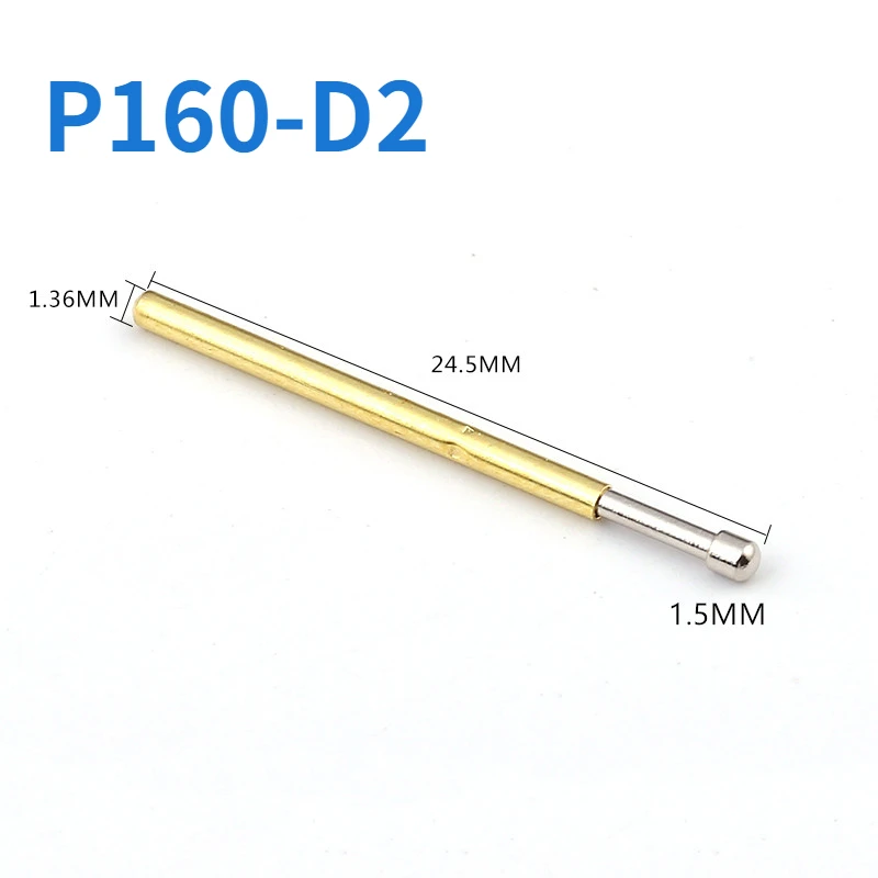 100 PCS/Pack P160-D2 Big Round Head Spring Test Needle Outer Diameter 1.36mm Total Length 24.5mm PCB Probe