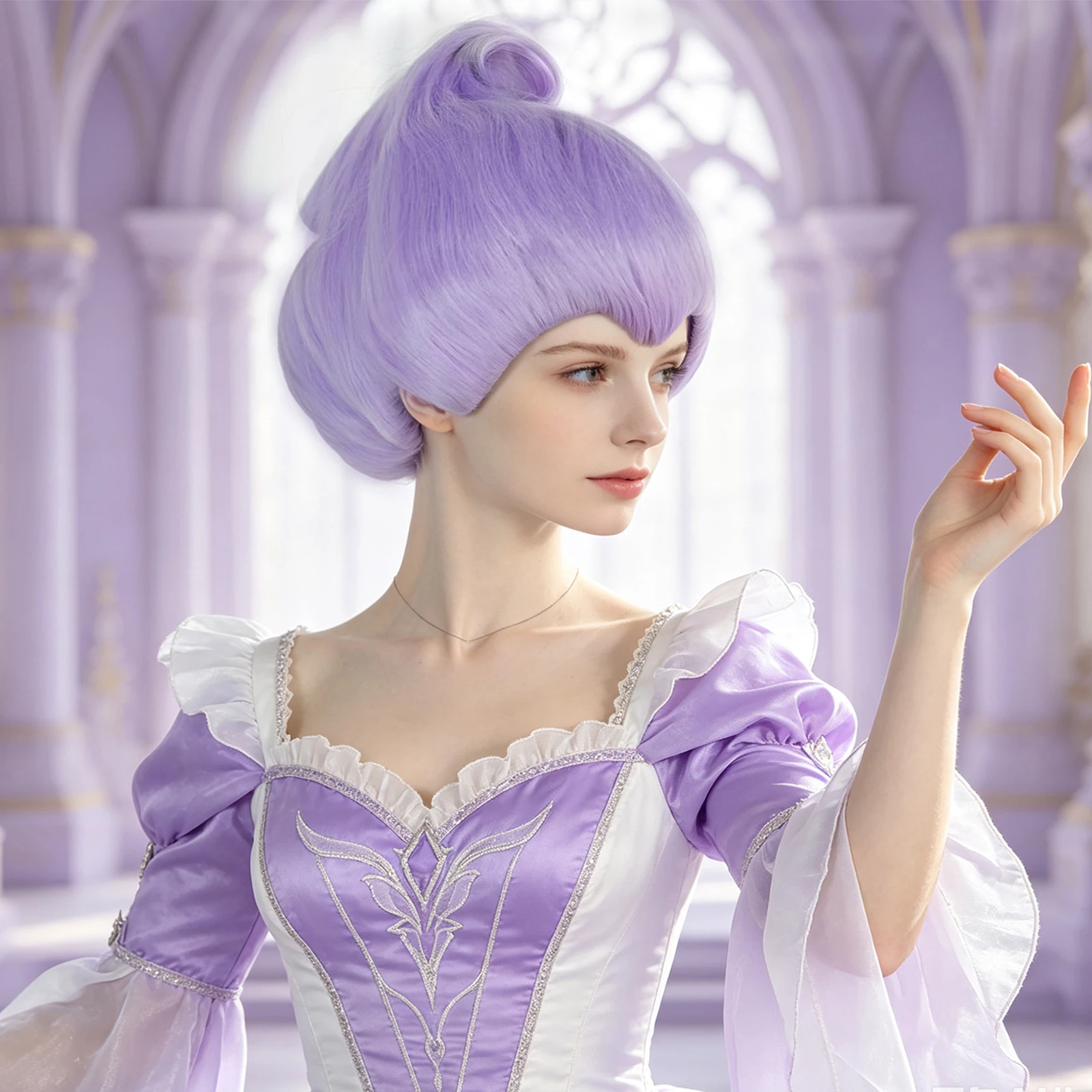 Light Purple Wig with Heart Shaped Bangs High Bun Updo Wig for Women Fantasy Fairy Princess Style for Music Festival Rave Party