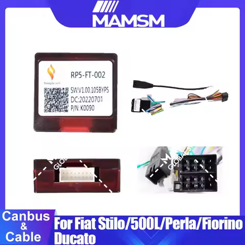 RP5-FT-002 Canbus box Adaptor Decoder For Fiat Stilo/500L/Perla/Fiorino/Ducato With Power Wiring Harness Cable Android Radio