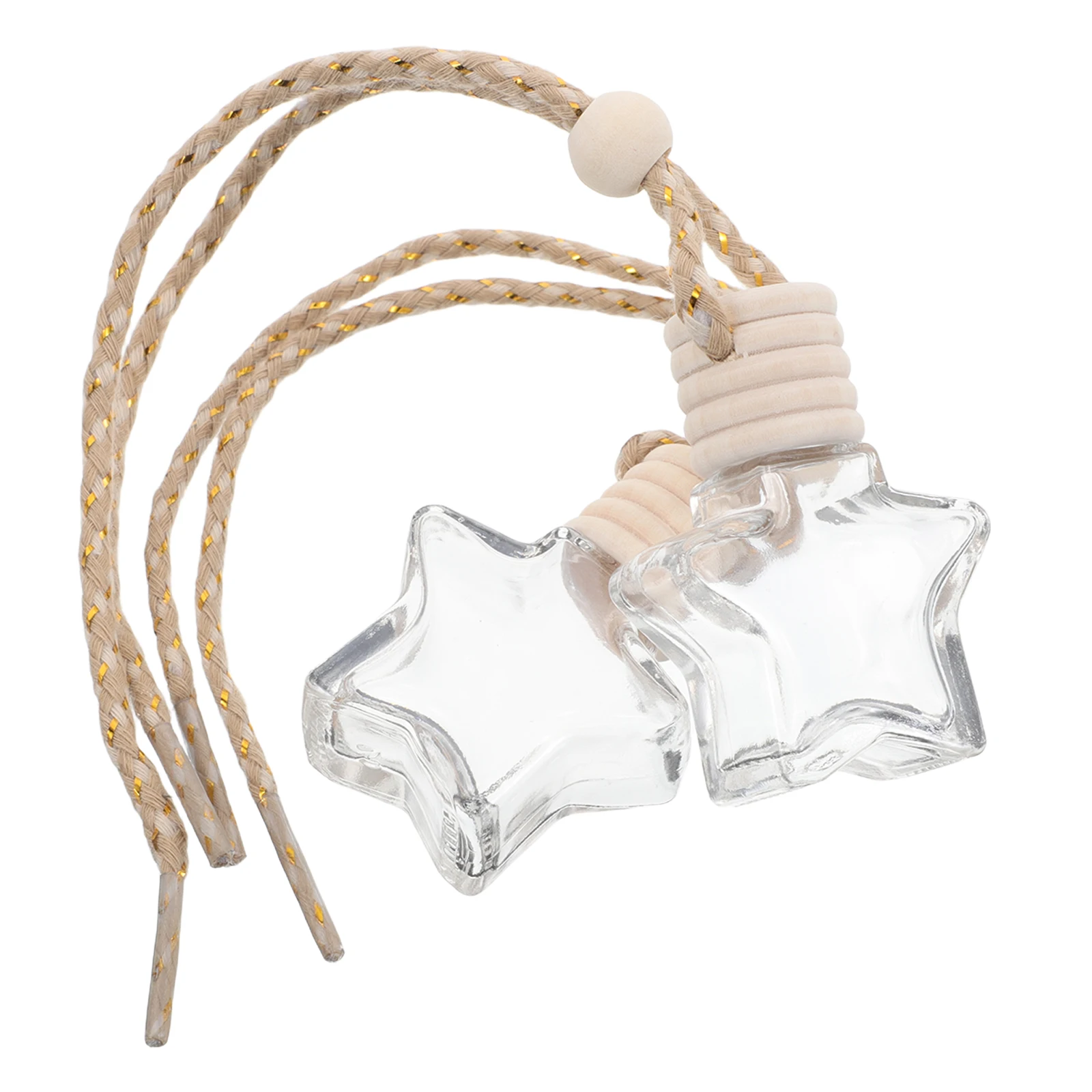 

2Pcs Star-Shaped Empty Glass Bottle Car Pendant Aromatherapy Diffuser Hanging Ornament Refillable Car Freshener Essential Oil