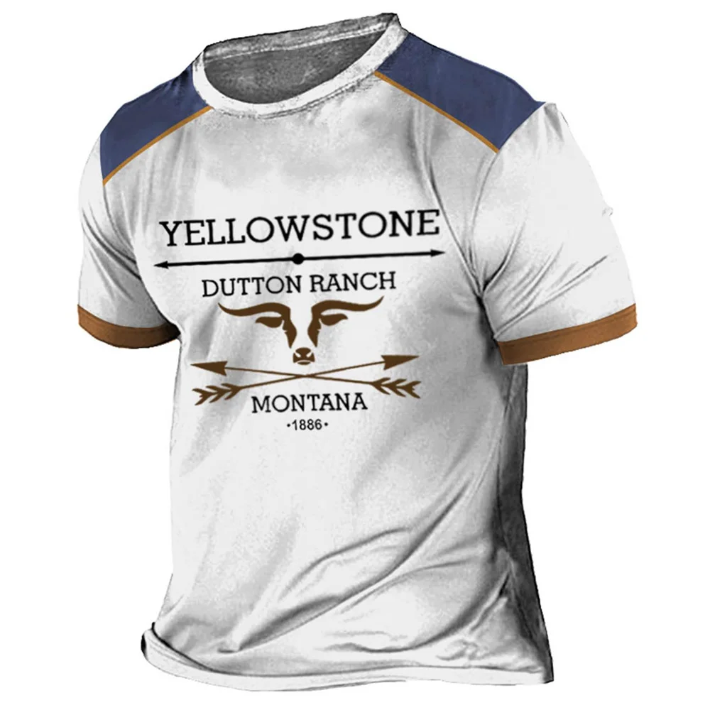 Vintage Men's T Shirt Yellowstone National Park 3d Printing T-Shirts Oversized Short Sleeve Tee Casual Streetwear Clothing Tops