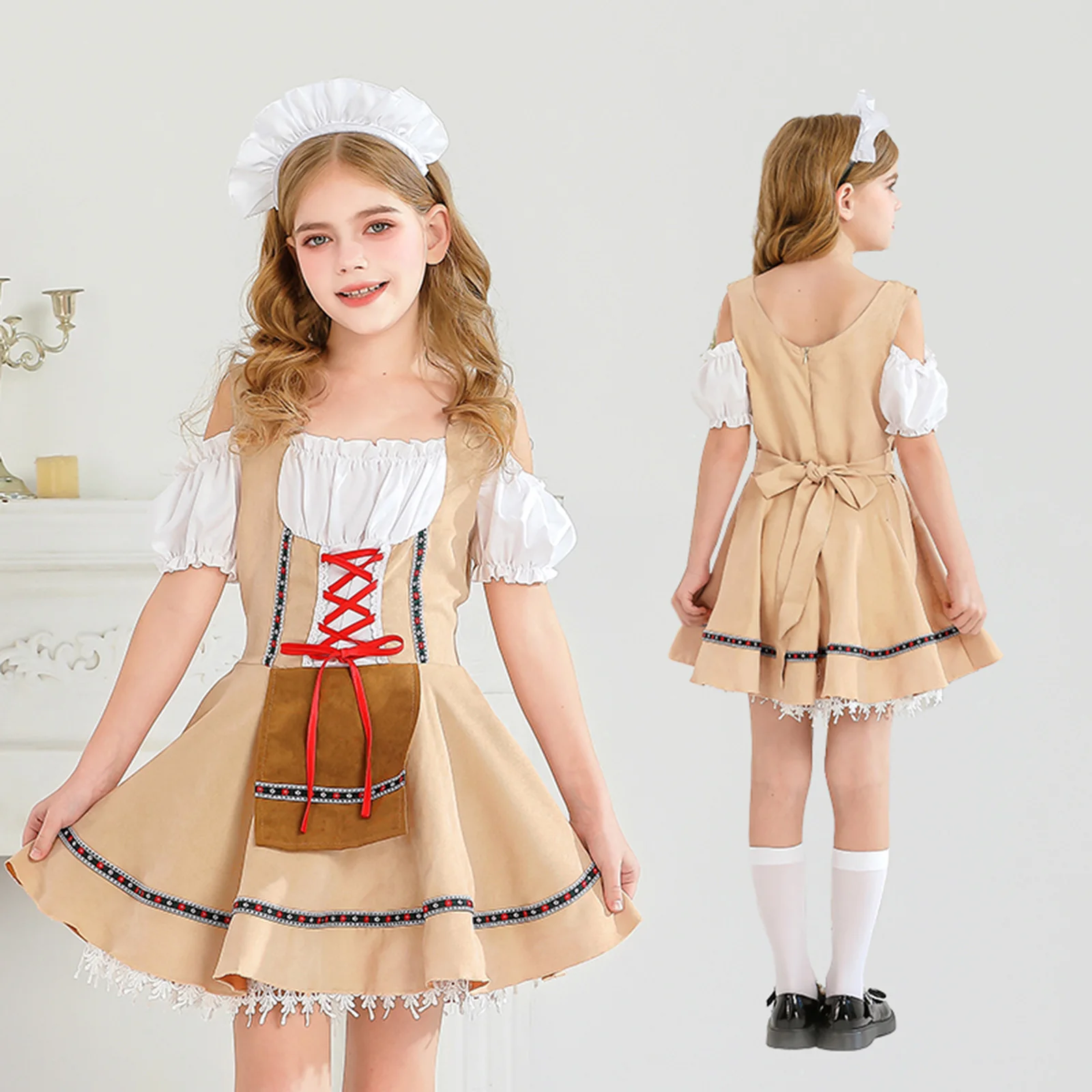 

Children's Girls German Munich Oktoberfest Bagoria Traditional Lace Sweet Lolita Dress Maid Cosplay Stage Performance Costume