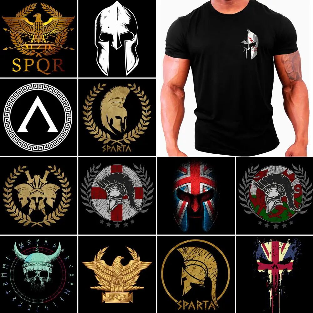 Roman Legion Sparta Gym Chest Print Fitness Muscular Training T-Shirt 100% Cotton O-Neck Summer Short Sleeve Casual Mens T-shirt