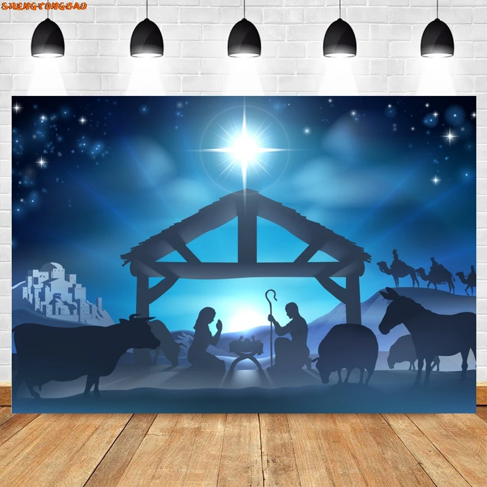 Christmas Jesus Birth Scene Backdrop Holy Night Newborn Baby Shower Family Photo Photography Background Decor Photo Studio Props