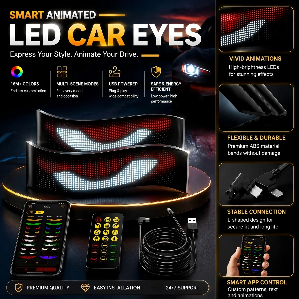 

LED Eyes For Car Universal Car Led Lights Waterproof Multi-color Leds Interior Cars Auto Styling Accessories Exterior Decora