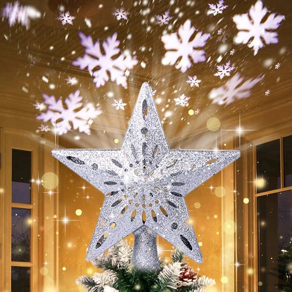 1pc ABS Projector Lamp Christmas Tree Topper Decor Rotating Snowflake Projector Ornaments Consumer Electronics Projector Lamps