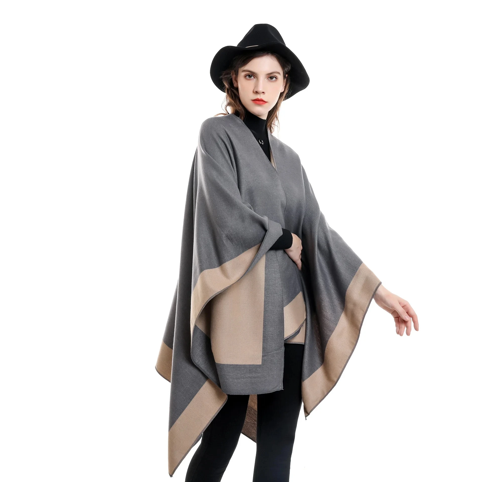 

2024 Spring Autumn Solid Color European American Travel Shopping New Women's Warm Big Shawl Sunscreen Cloak Scarf