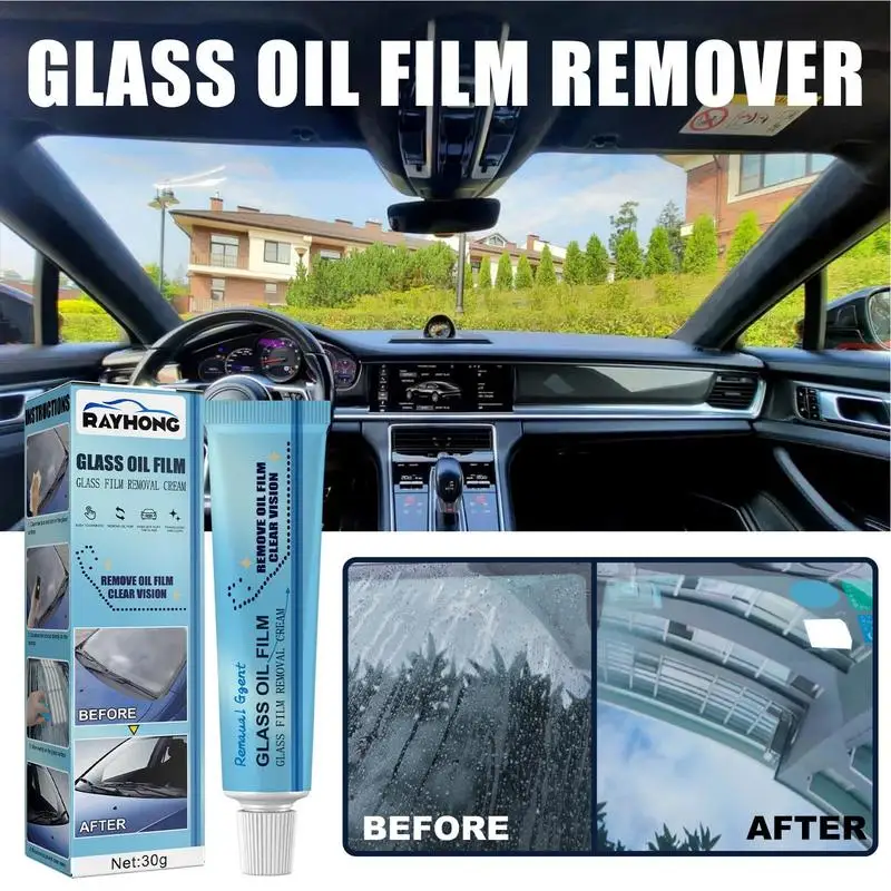 Oil Film Car Cleaning Paste 30g Car Windshield Window Cleaner with Sponge and Cloth Car Glass Polishing Paste Glass Cleaner