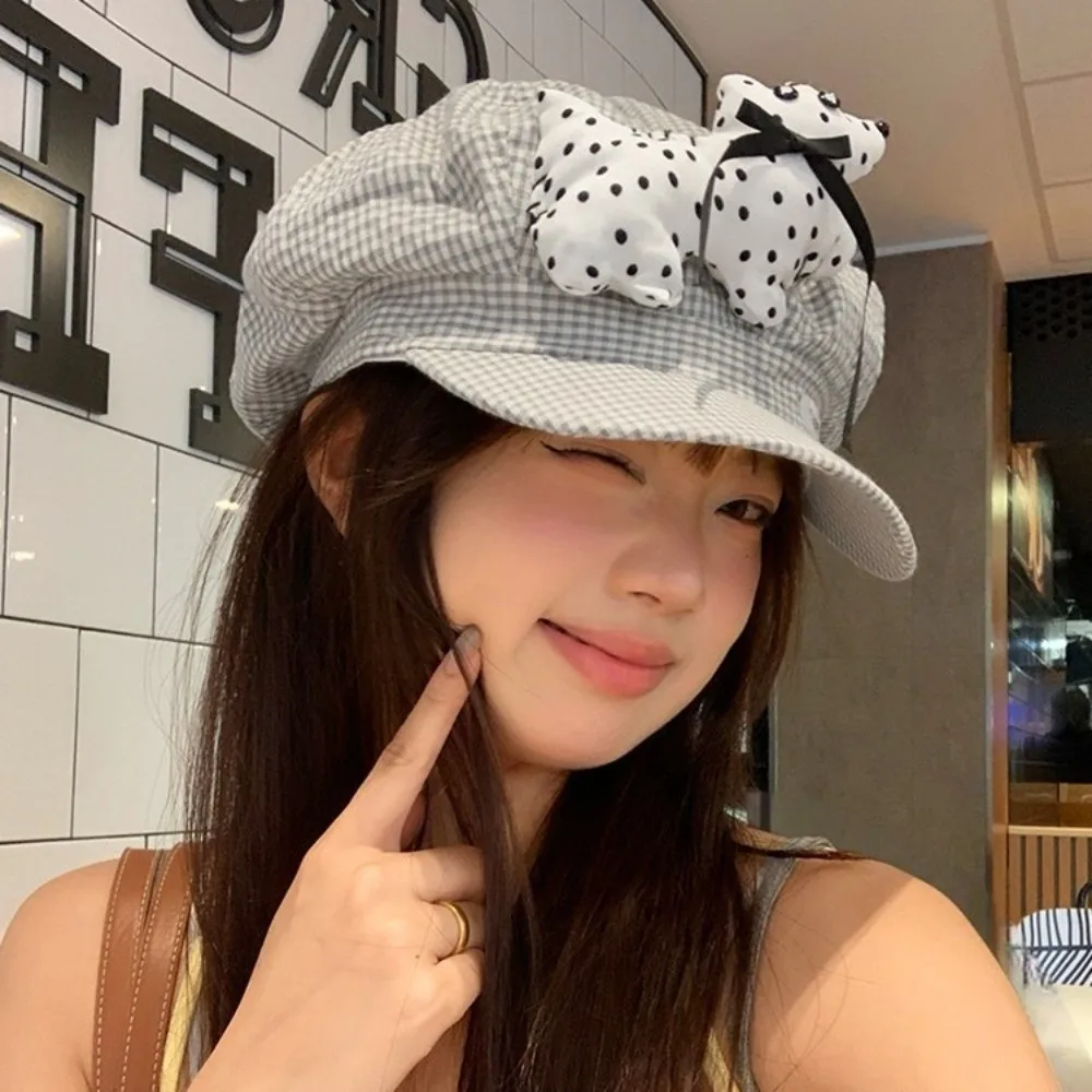 

Vintage Cute Puppy Cloud Berets Y2k Korean Octagonal Caps Plaid Sweet Painter Hat Female