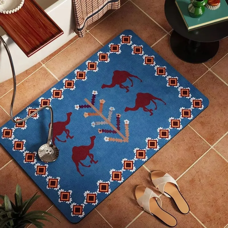 Cartoon Cat Grid Pattern Floor Mat Multi Color Square Kitten Print Decorative Rug for Indoor Home Bathroom Decor