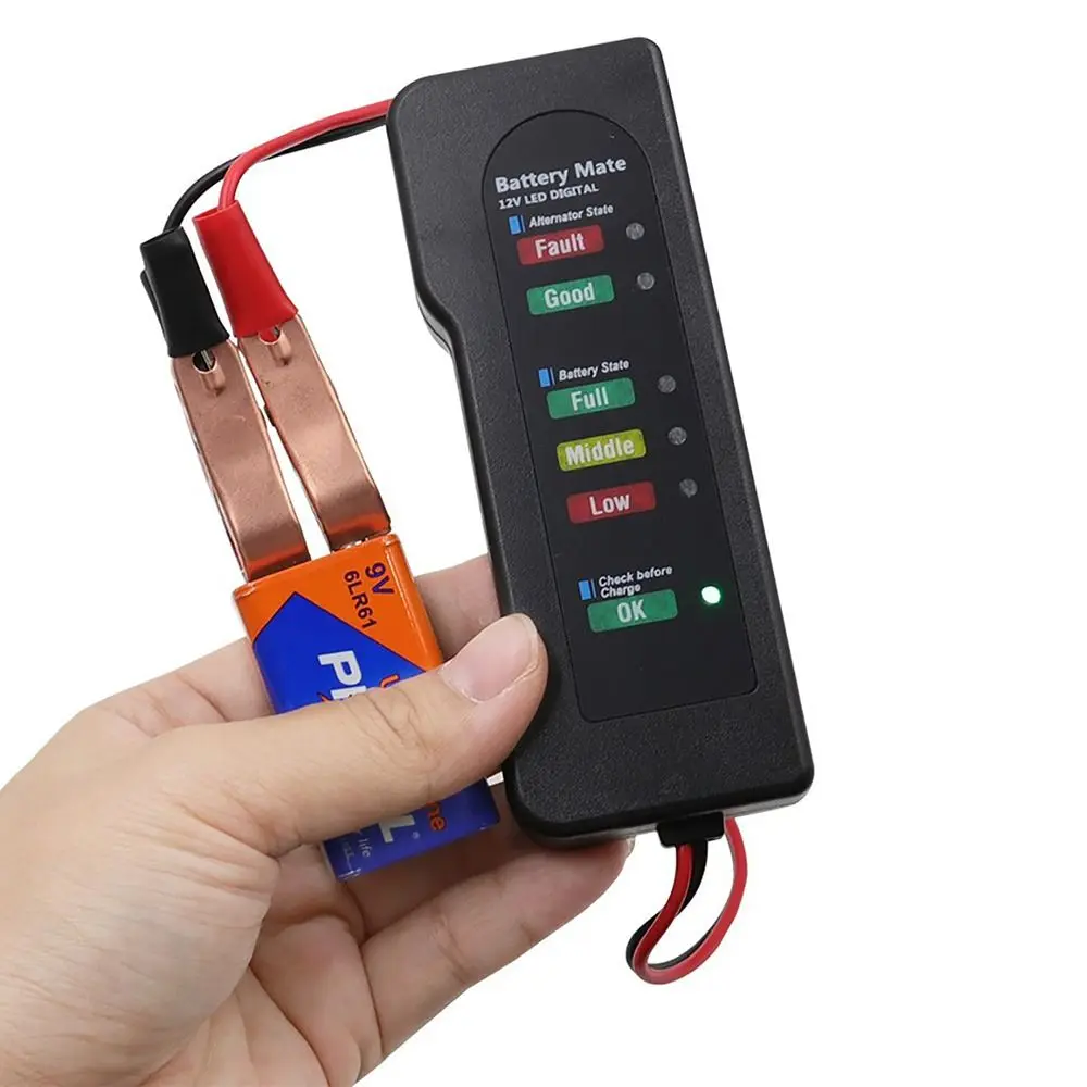 1Pcs 12V Battery Level Battery Tester Copper Wire ABS Alternator Tester BT-170 Red Yellow Green Display Battery Checker