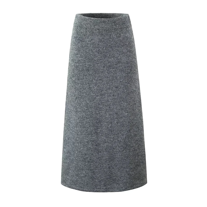 YENKYE Elegant Women Gray High Waist Knit Long Skirt Sexy Package Hip Female Autumn Winter Maxi Skirts