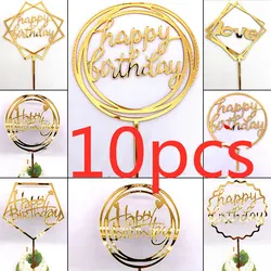 Più stili Happy Birthday Cake Topper Pink Gold acrilico Cake Toppers Baby Shower Cake Birthday Party Cake Flag Decorations