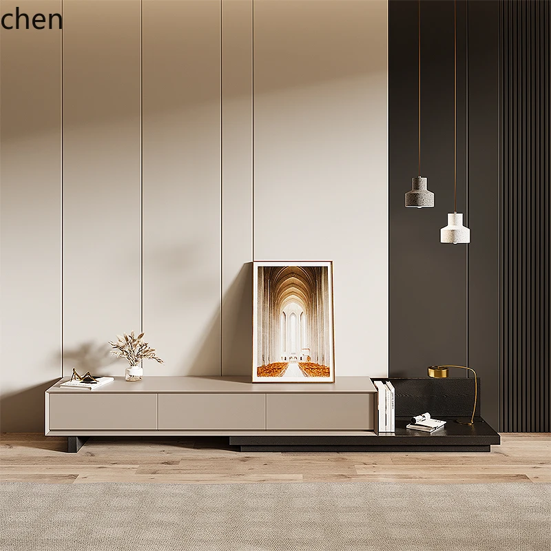 

HT coffee table combination simple modern Italian light luxury solid wood retractable floor cabinet black locker home decor