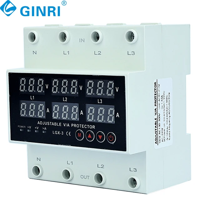 Ginri JMRD-TA 3P + N 3 fases 220v 63a 80a carril Din ajustable sobre y bajo voltaje protección de corriente Monitor Protector
