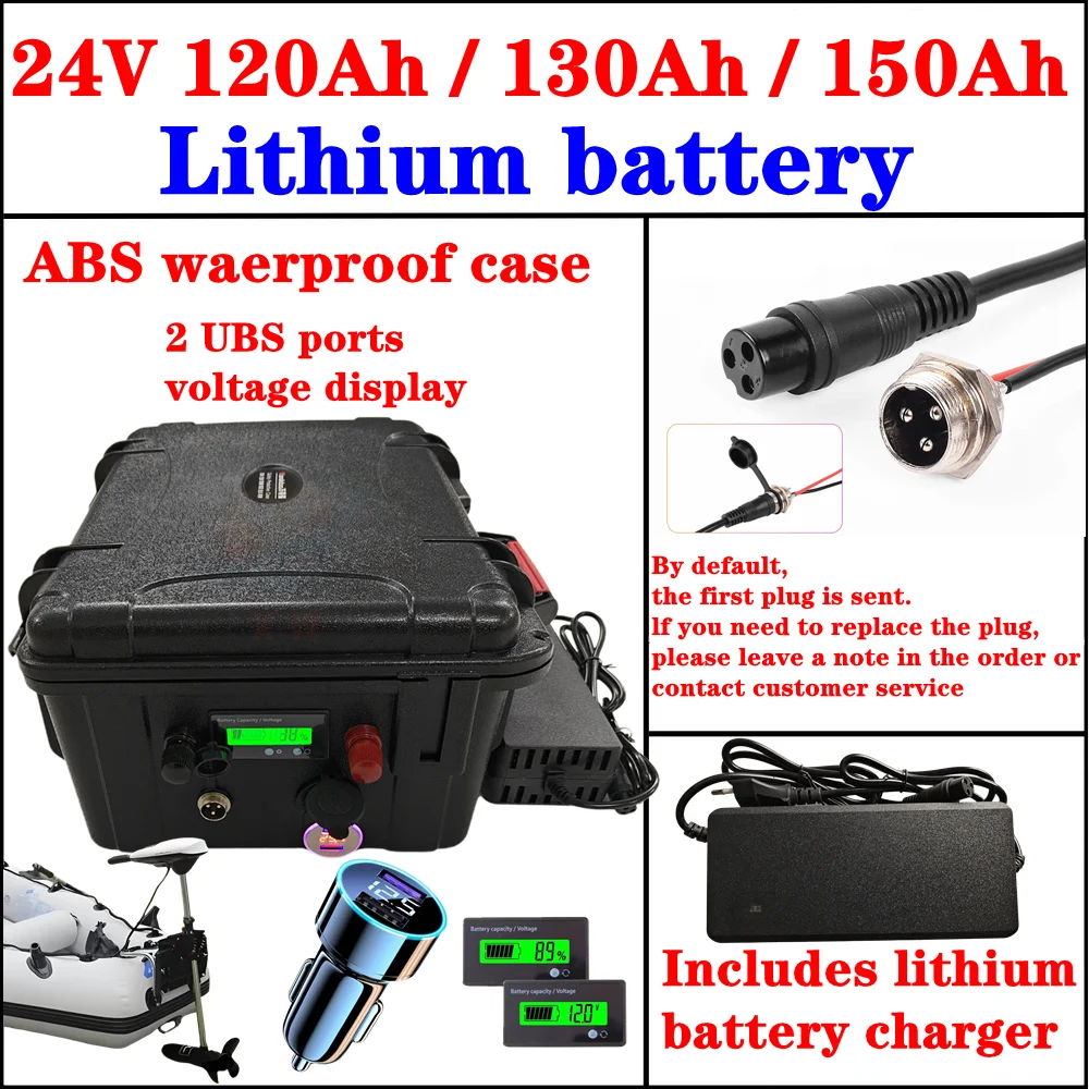 24V 150Ah waterproof 24V 120AH Lithium ion battery 24V 130Ah li-ion for EV scooter golf cart UPS backup power +10A Charger