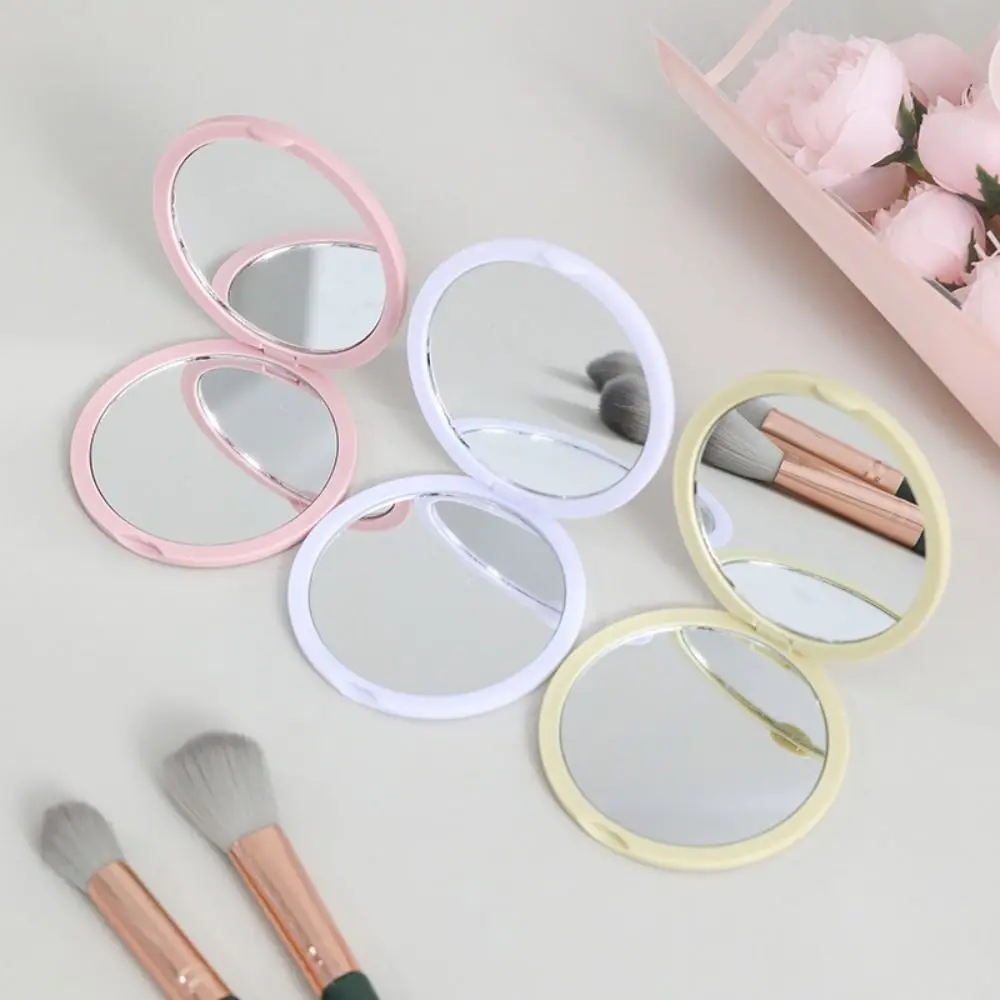 Simple Mini Hand-Held Mirror Portable Double-Sided Make-Up Mirror Plastic Folding Pocket Mirror Student