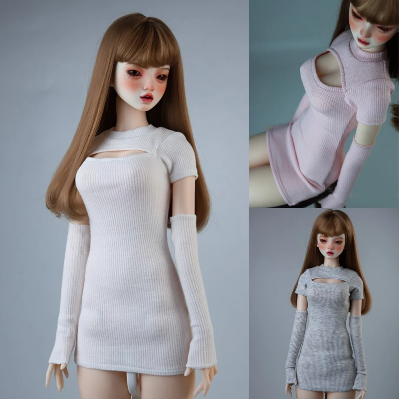 

D04-A619 handmade toy 1/3 MSD Doll BJD/SD doll clothes grey white knitted clothes casual sweater dress 1pcs