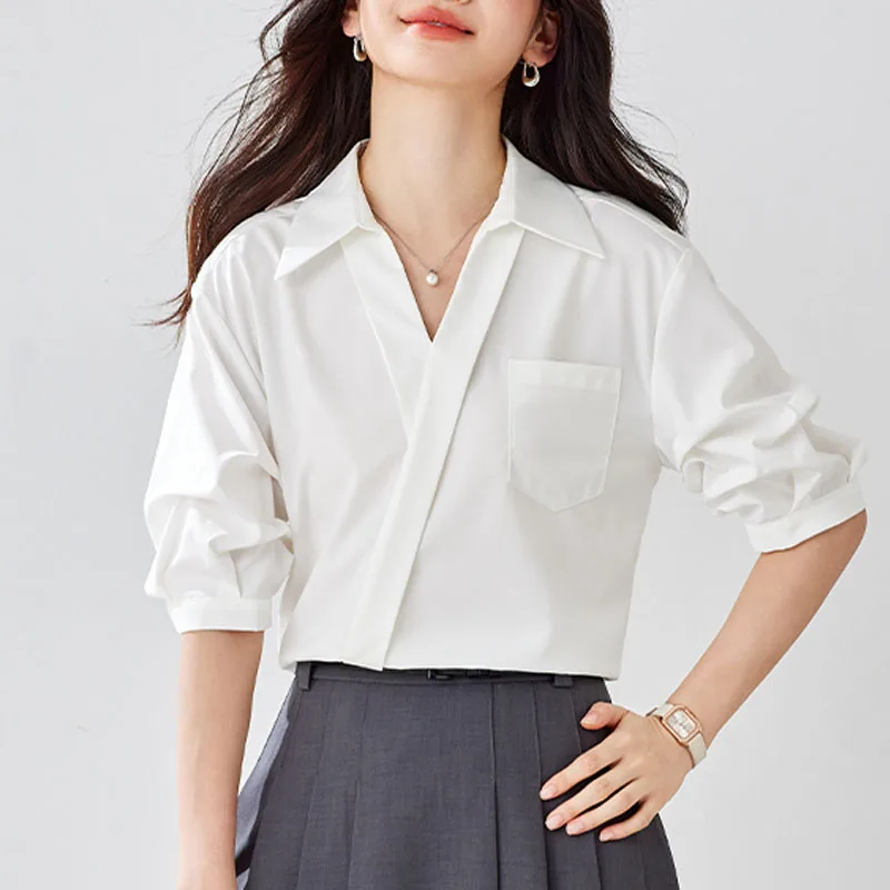 

Women Blouse Shirt Summer Fashion Turn Down Collar White Blouse Shirt Women Tops Blouses Shirts Blusas Para Mujer Camisas Q4243