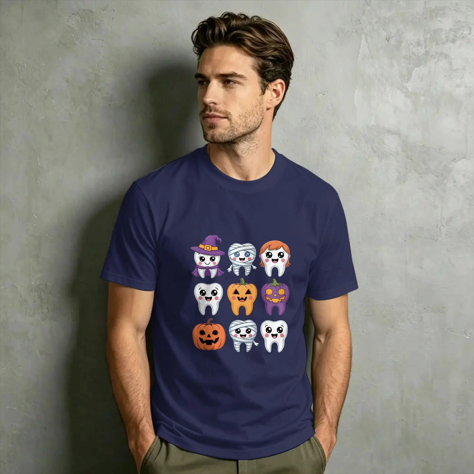 Ullzang Tooth Characters Dentist T-Shirt Beach Helloween Hippie T-Shirts Men Cotton Comfortable Street Style Tshirt