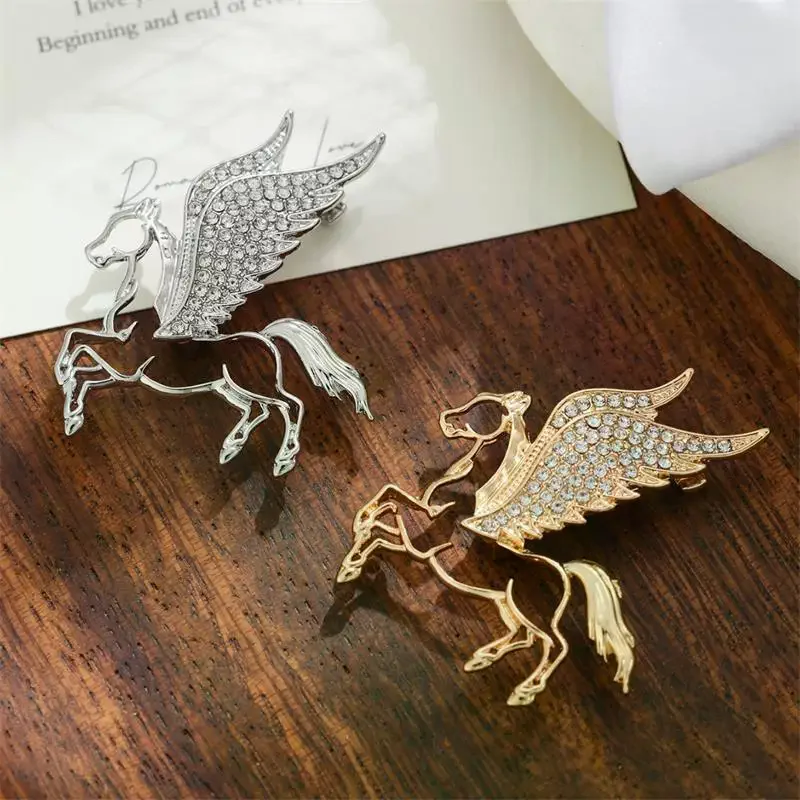 Contemporary Style Horse Wings Rhinestone Brooch; Zodiac Pony Lapel Pin; Stylish Accessory for Men Women Clothing New Year Gift