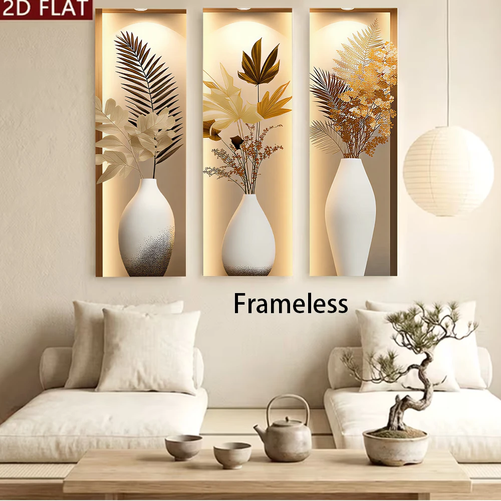 1 set of new Chinese style light and shadow triple wall stickers, living room sofa background wall decoration painting, modern m