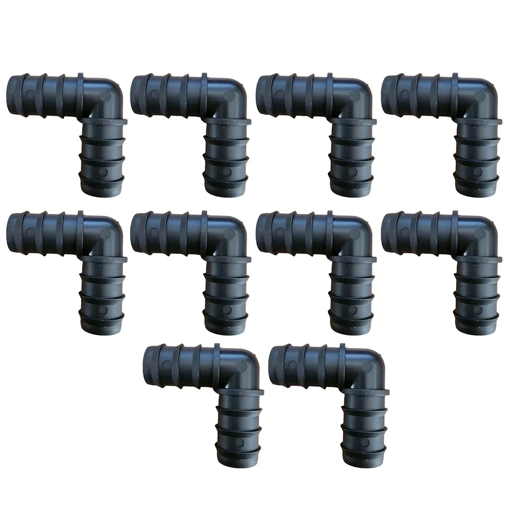 10 Pieces 16mm Elbow Drip Irrigation Hose Connectors Black Plastic Barbed Fittings For Garden Lawn Sprinkler System Watering Kit