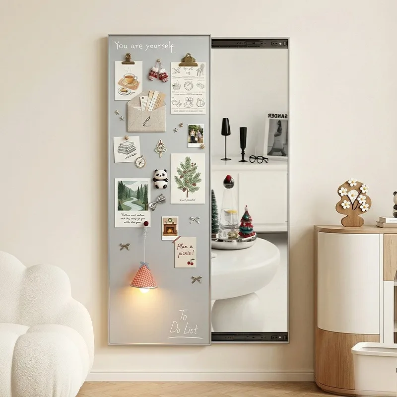 Modern simple mirror full-body mirror push-pull hidden full-length mirror upper wall magnetic suction living room wall