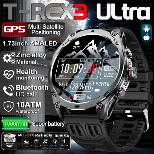 Imagen 1 del producto T-Rex 3 ULtra grado militar 1000mAh batería reloj inteligente 10ATM impermeable GPS llamada AMOLED HD hombres 100 + deportes 2025 nuevo reloj inteligente