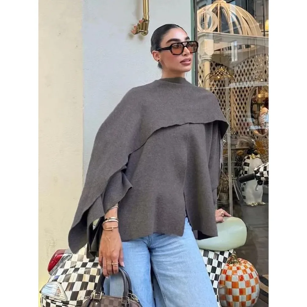 

Ele Autumn Winter awls Cape Coat for Women Faion Asymmetric Cleanfit Thiened Online And In-store Exclusive