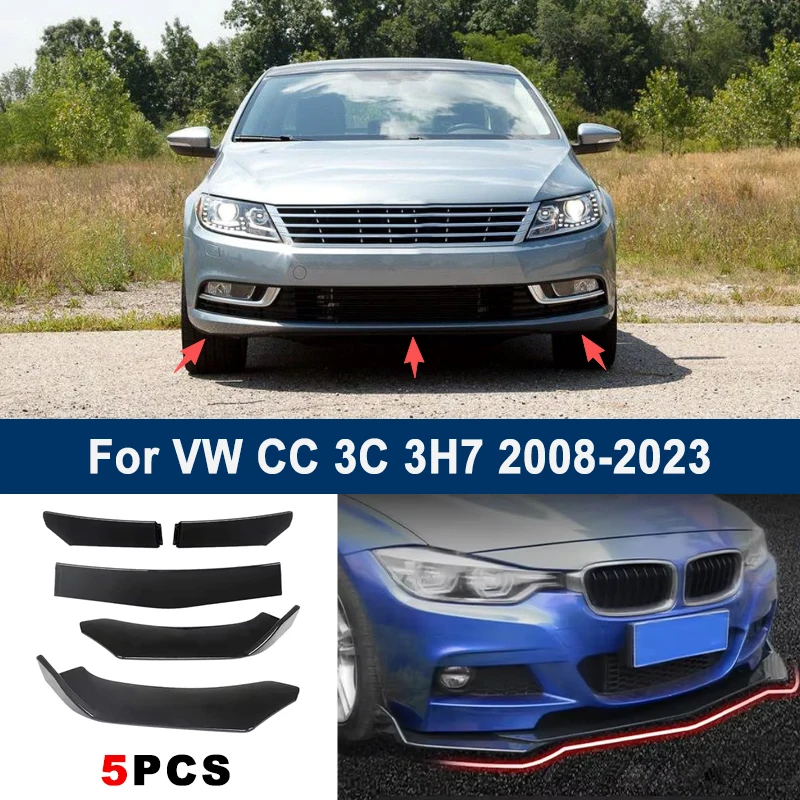 

Adjustable 5Pcs Sectional Front Spoiler Lip For VW CC 3C 3H7 2008-2023 Front Bumper Splitter Car Exterior Sport Body Kit