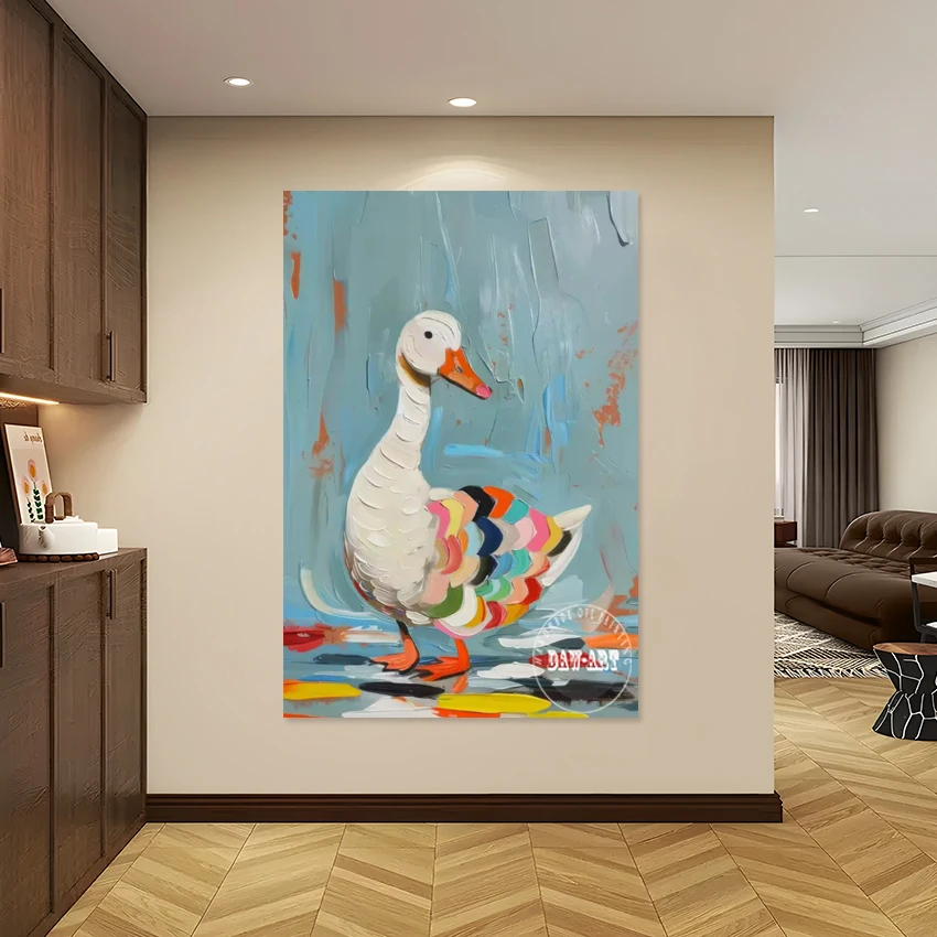 عمل فني على شكل حيوانات بتصميم عالي الجودة، بدون إطار، لوحات زيتية تجريدية كرتونية على شكل بطة، صورة فنية من القماش، قطعة تزيين أكريليك