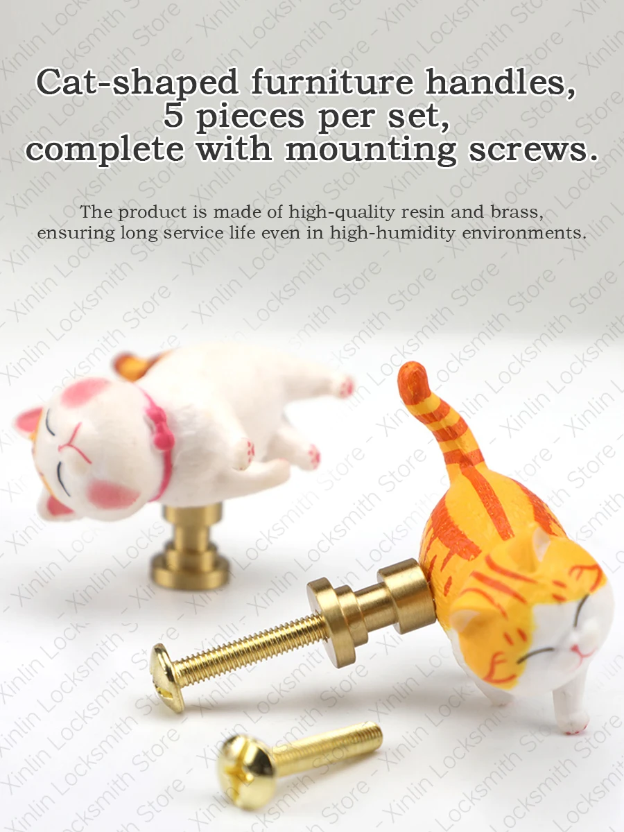 5 Pieces Cartoon Cabinet Knobs Creative Cat Furniture Handles Kids Room Drawer Handles for Colorful Cabinet Handle Hardware