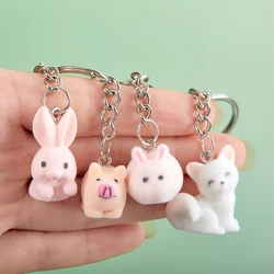 1PC 3D Cartoon Flocking Rabbit Keychain Rabbit Key Ring Animal Key Chains Souvenir Gifts For Women Men Car Keys DIY Jewelry