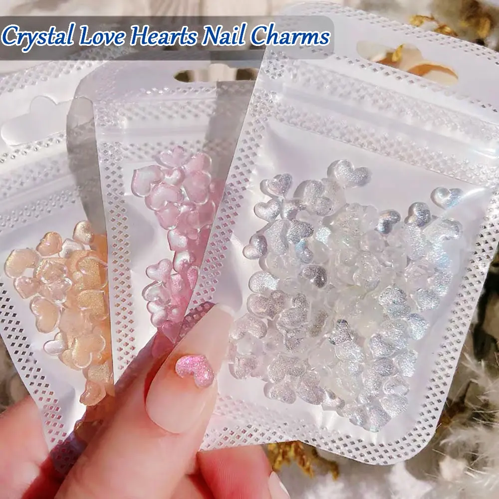 100 Stück Harz Kristall Herz Nail Art Strass Glitzer 3D Mixed Love Hearts Nagel Charms Klar/Rosa Valentinstag Nagel Dekor