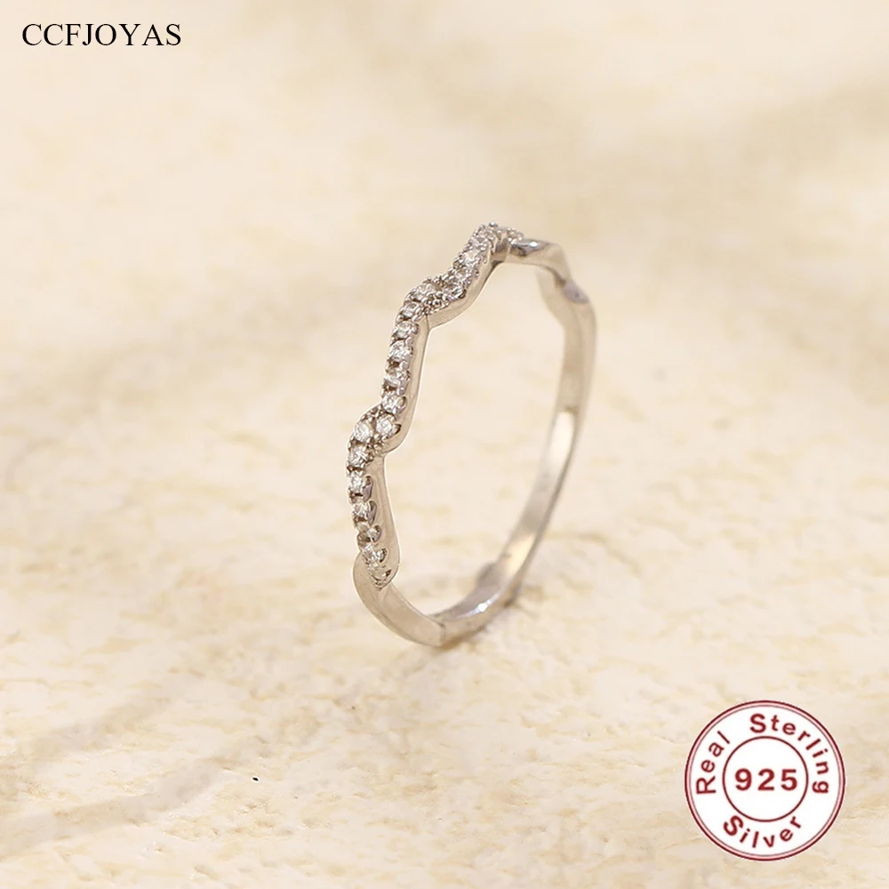 

CCFJOYAS 925 Sterling Silver Ripple Thin Rings for Women Minimalist Silver Color Mini Zircon Stacked Tail Ring Fine Party Jewelr