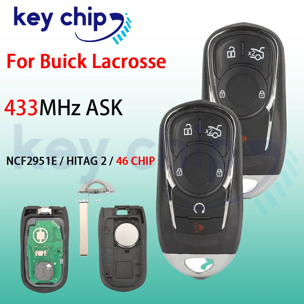 Smart Promixity Remote Car Key Fob 433Mhz ID46 For Buick LaCrosse  HYQ4EA