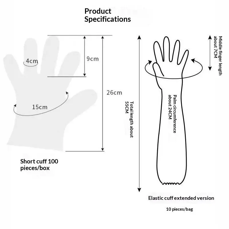 60 cm lange CPE-Haushaltshandschuhe, wasserdicht, verdickte, rutschfeste Manschette für Küche, Geschirrspülen, Hausreinigung – Detail 10