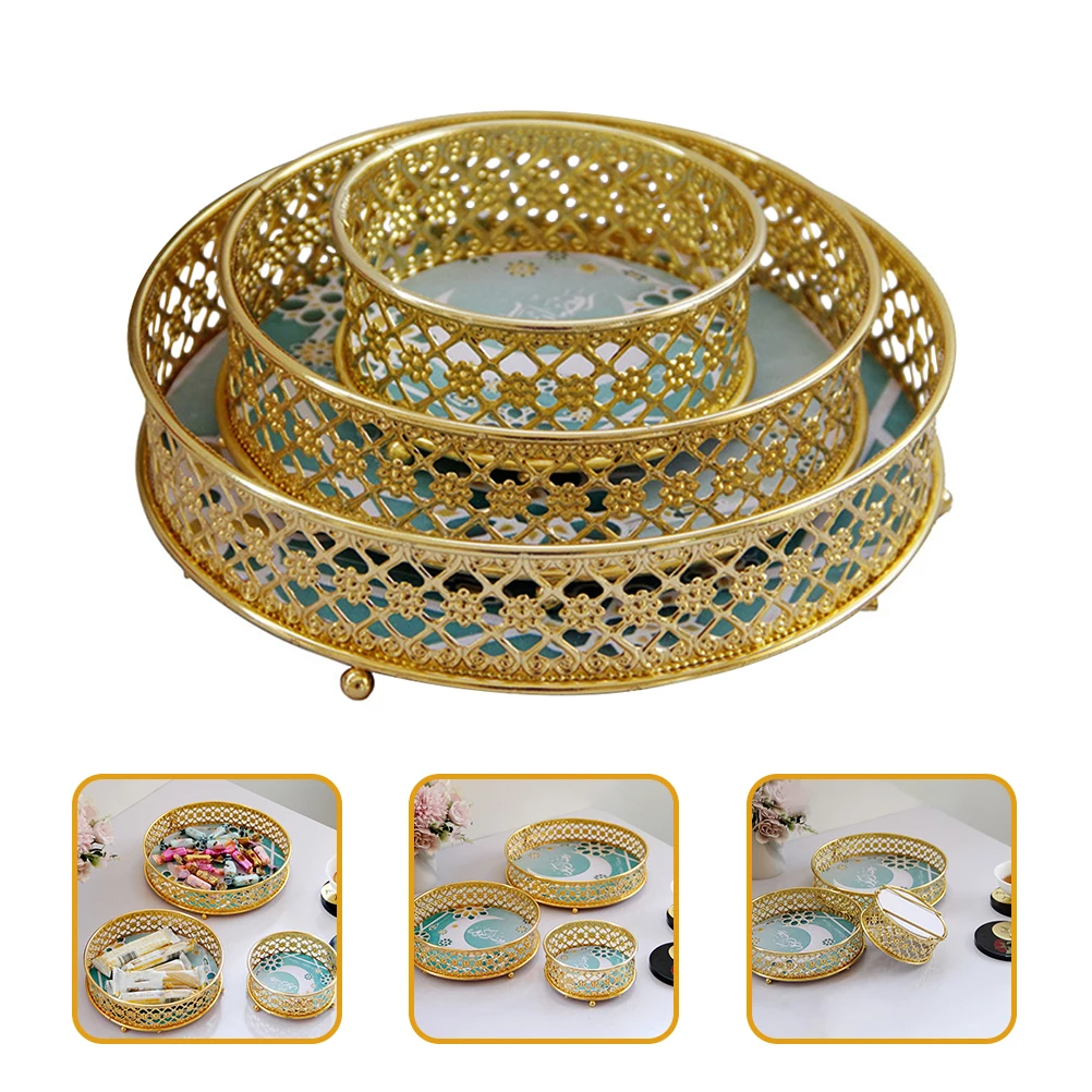 

3Pcs Hollow Metal Fruit Plates Creative Multipurpose Snack Holders Candy Serving Trays Decorative Desktop Basket