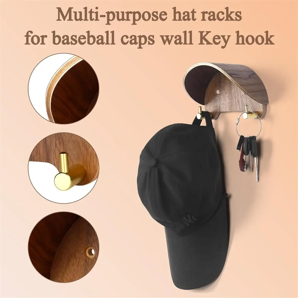 2er-Pack Cowboyhut-Halterung, Holzhalterung mit Satin-Finish für die Wand, Kantenfreundliches Design, für Cowboyhüte, Fedora, Sonnenhüte