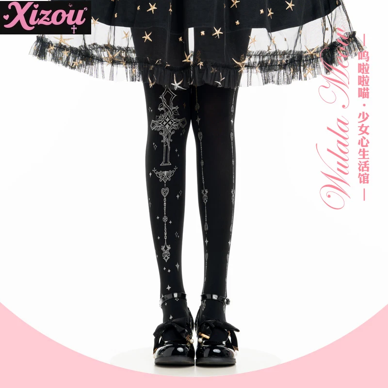 

Japanese Original Thorn Stockings Lolita Print Soft Girl Pantyhose Goth Dark Velvet Leggings for Women