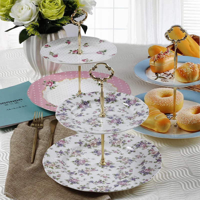 

European Bone China Double Layer Cake Plate Home Tea Snack Plate Fruit Plate Home Decro Gift