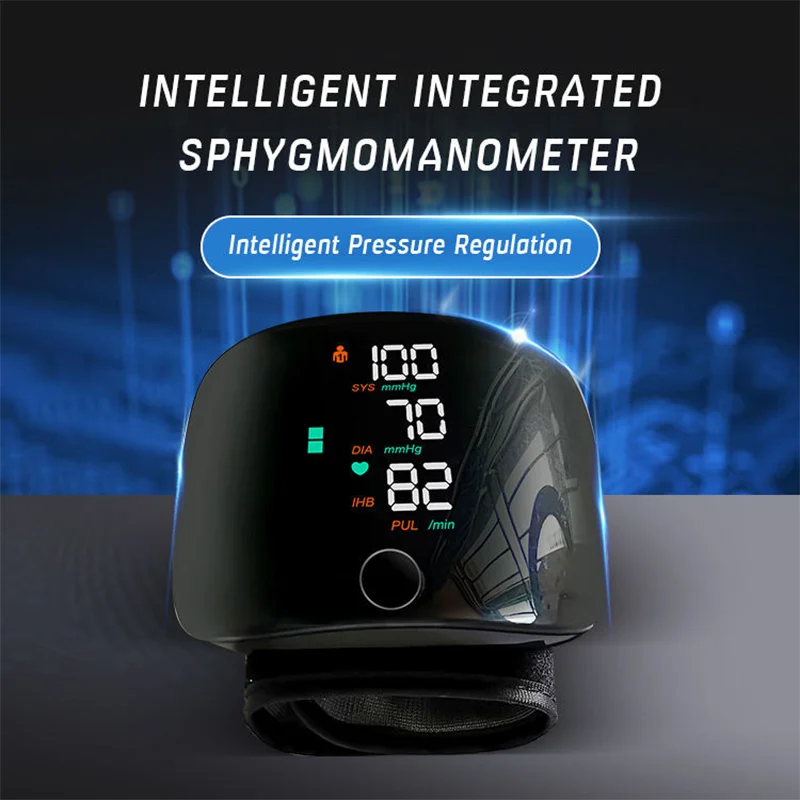Wrist Type Blood Pressure Monitor Large Screen LED Fast Measurement Digital Tensiometer BP Tonometer Heart Rate USB Rechargeable