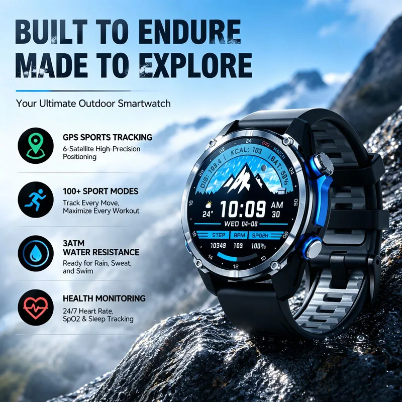 

2026 New HD350 Pro Smart Watch 3ATM GPS Waterproof 1.32 Inch AMOLED Display Sport Mode Compass Altimeter HD Call Sport Watch Men