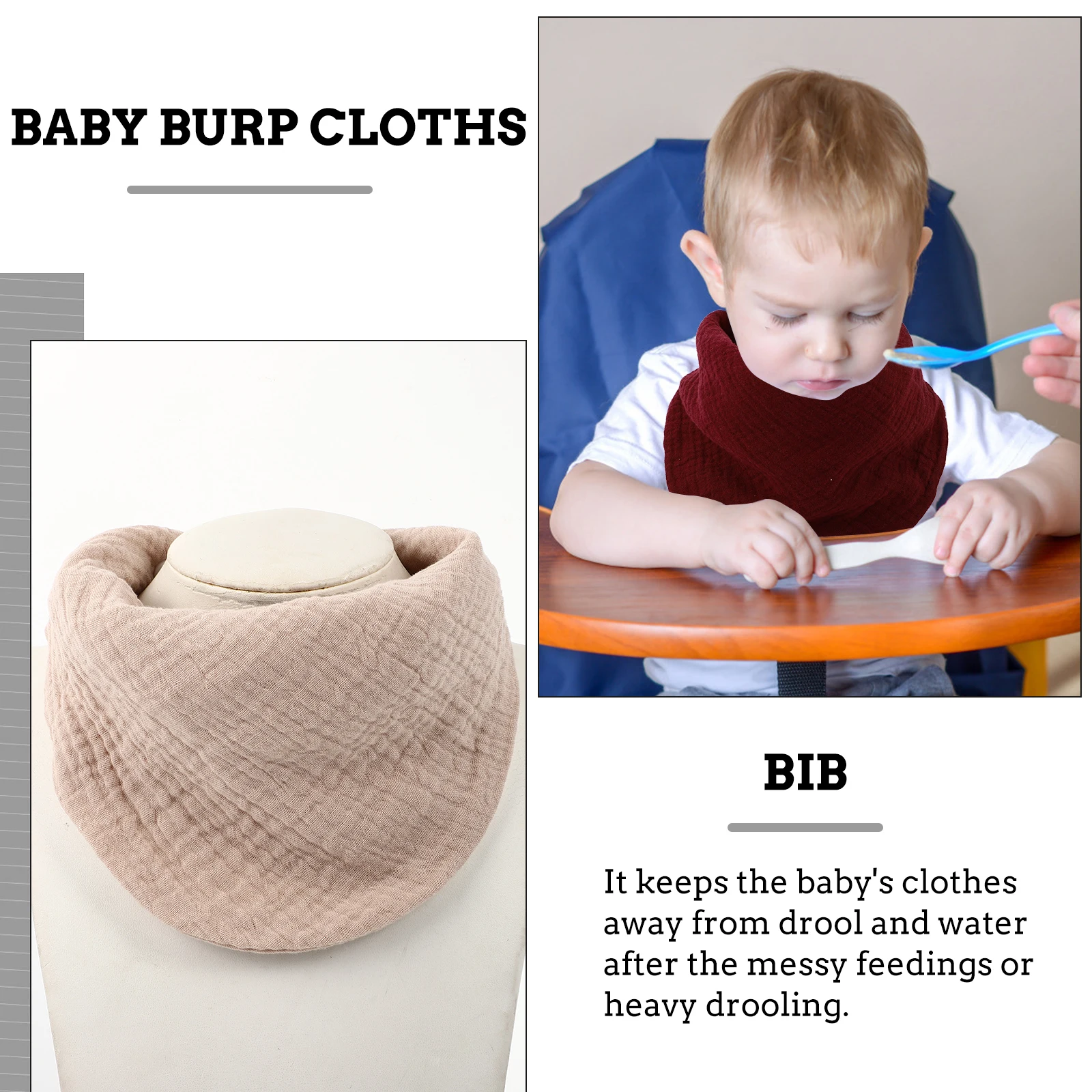 

4pcs Cotton Baby Bibs Gauze Drool Burp Cloths Saliva Towel Toddler Comfortable Lightweight Portable Easy Wear Dribble