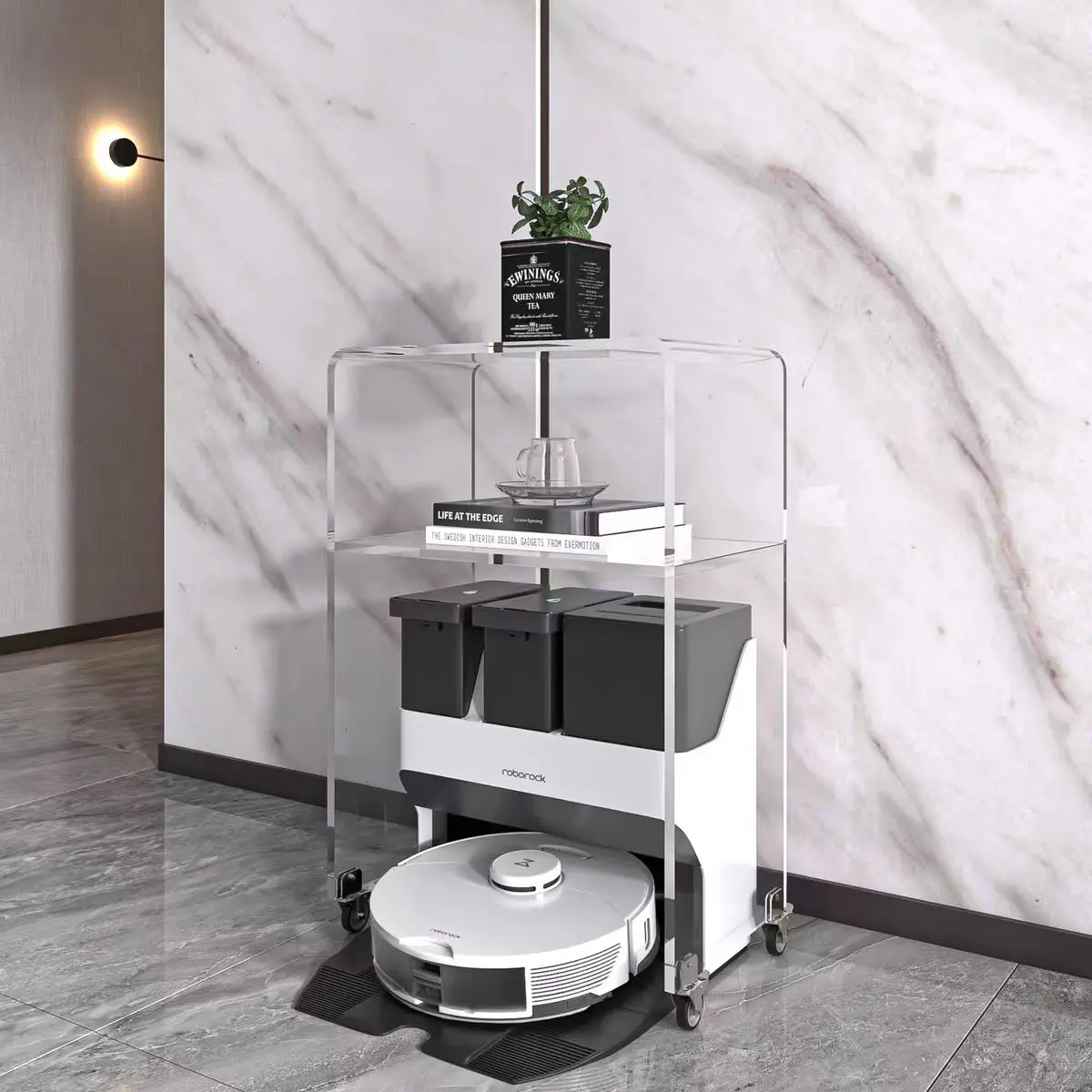 

vw-Transparent Acrylic Edge 4-Wheel Multi-Functional Commercial Hotel Trolley~